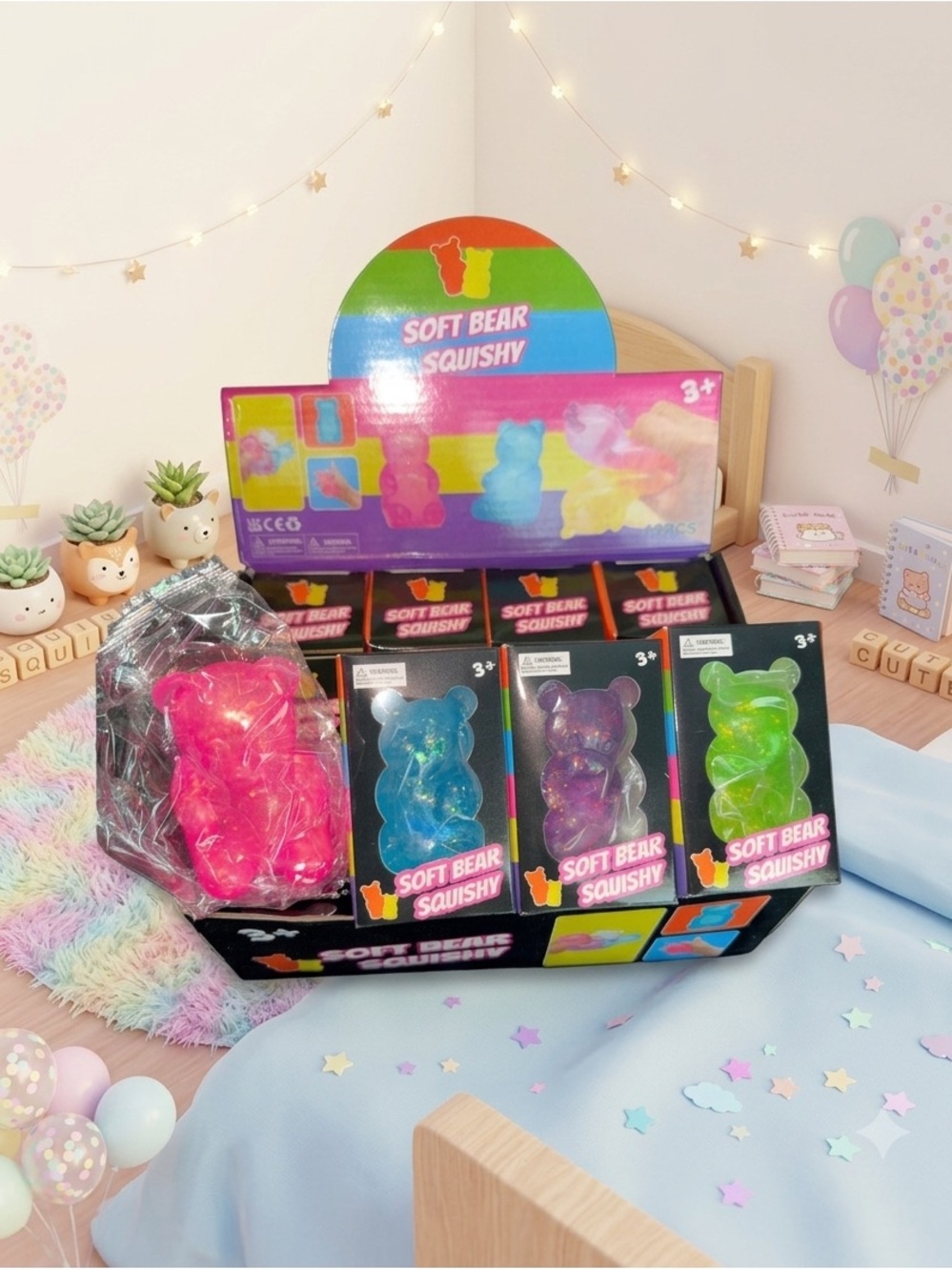 Glitter squishy bear Stress Toy - Pink